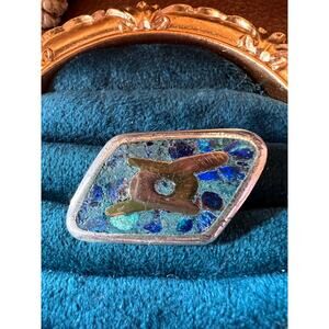 Vintage Taxco Sterling Mosaic Brooch Pendant Lapis Malachite Mexico 925 Inlay